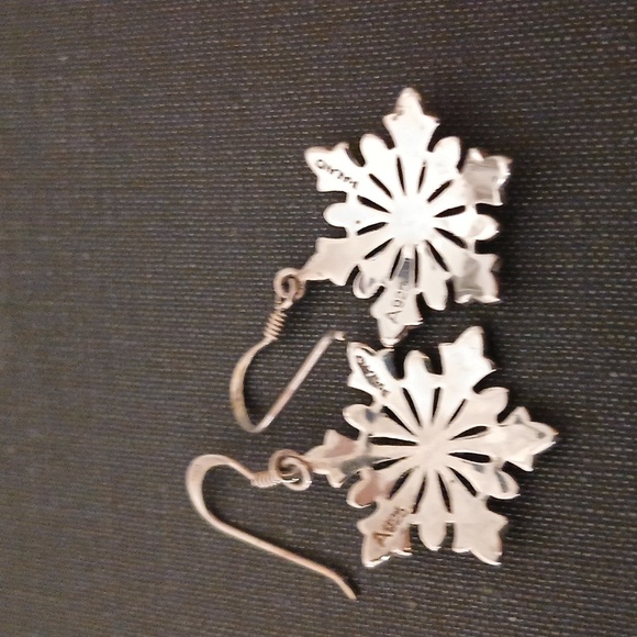 Vintage Sterling Silver Marcasite At9ne Dangle Drop Snowflake Earrings - Picture 5 of 12